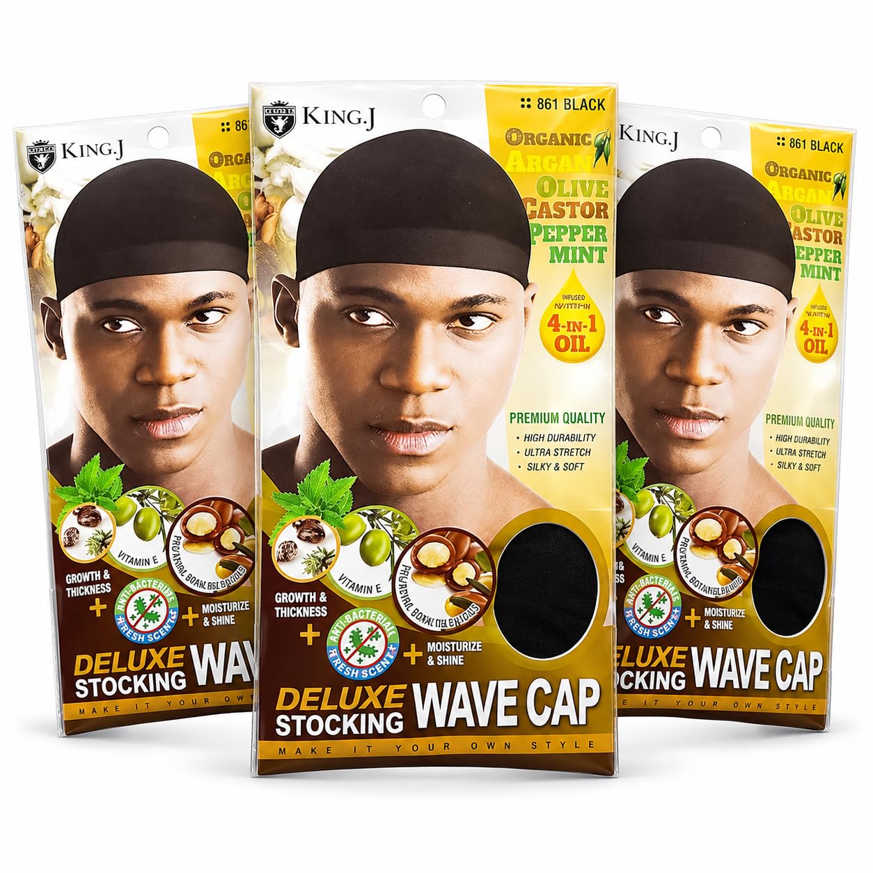 Healthy Treated Wave Deluxe Stocking Wave Cap Black (3 Pack)