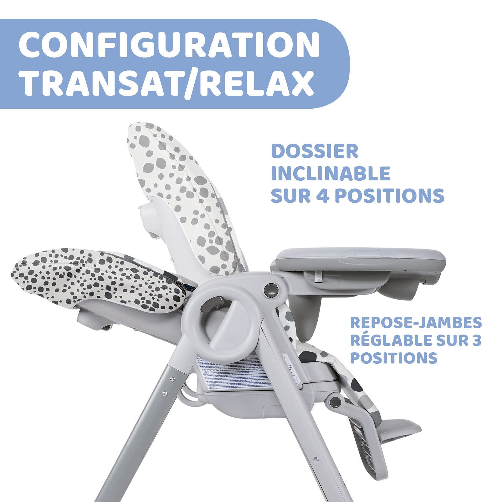 Chicco Polly Progres5 Chaise Haute Évolutive, Convertible en Transat et Rehausseur pour Bébé, Réglable de la Naissance à 3 ans (15 kg), avec 4 Roues, Fermeture Compacte - anthracite