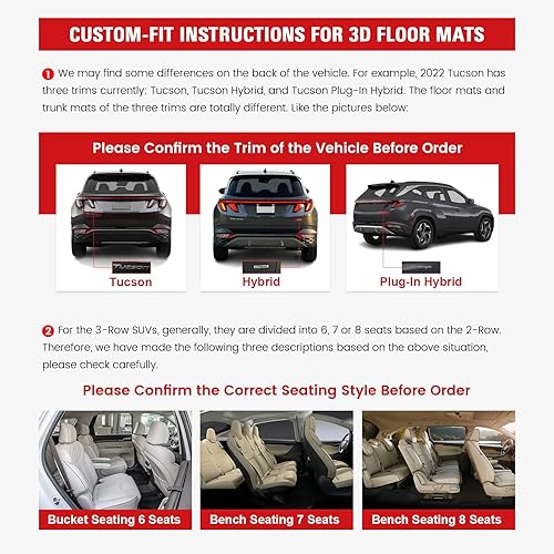 Miniatura 9 de IKON MOTORSPORTS Alfombrillas de suelo de elastómero termoplástico 3D, compatibles con Honda Pilot 2016-2023, revestimientos de piso antideslizantes