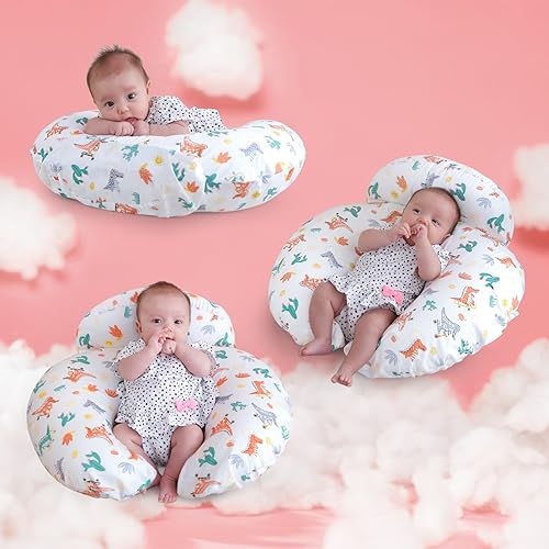Miniatura 9 de Almohada de lactancia, más apoyo para mamá y bebé, funda de algodón extraíble y patrones de animales coloridos, lavable a máquina, almohada de bebé