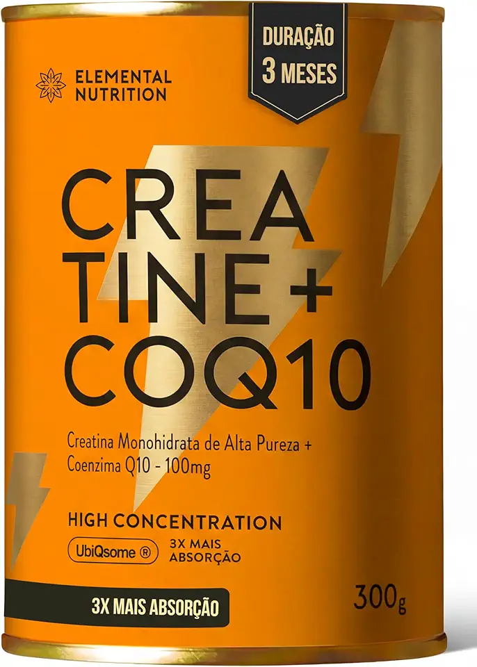 Creatina 100% Pura Micronizada e Coenzima Q10, Elemental Nutrition - 300g