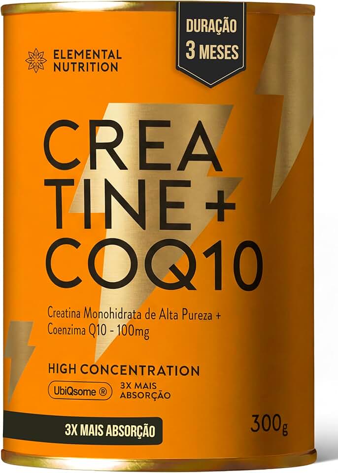 Creatina 100% Pura Micronizada e Coenzima Q10, Elemental Nutrition - 300g