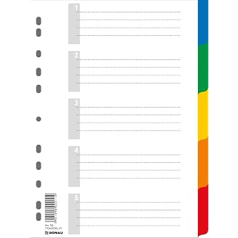DONAU 7704095PL-99 Index Dividers Made of Colourful Sturdy Eco PP DIN A4 225 x 297 mm 11 Hole Punched for Folder Organisation in the Office