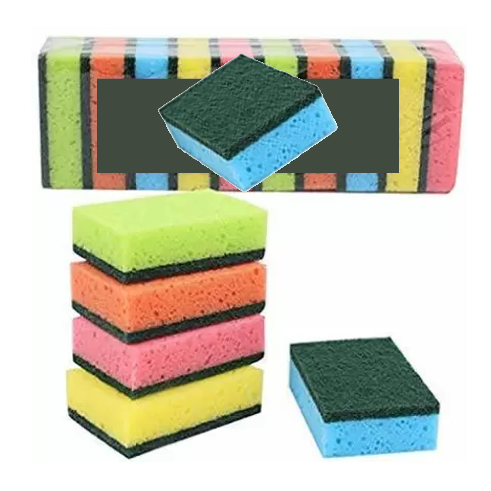 Sulfar Rainbow Medium Foam Sponge Scourer | Eco-Friendly Kitchen Cleaning Scrubber with Comfortable Grip | Multicolour | 10 pcs