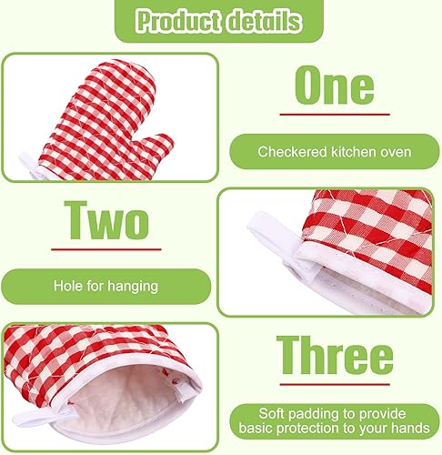 Miniatura 3 de Uiifan 12 pares de guantes de horno para niños, resistentes al calor, guantes de cocina a cuadros, guantes de cocina para horno, aptos para horno,