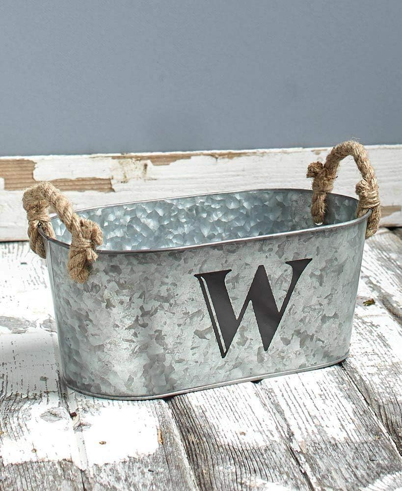 Monogram W Rustic Farmhouse Oval Galvanized Monogram Bath