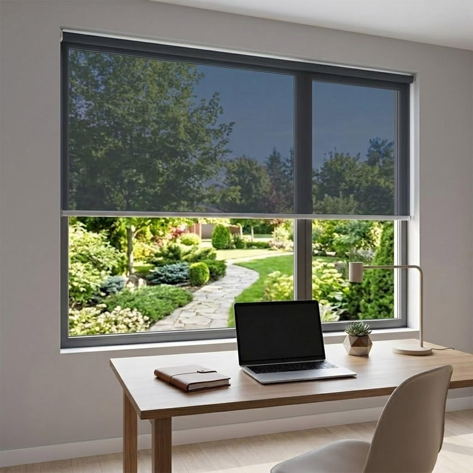 Store Enrouleur Miroir sans Tain, Store Occultant sans Perçage Anti Chaleur, Pare Soleil Fenetre Transparent Thermique Anti Regard pour Bureau Maison Balcon(Noir,W80xH200cm)