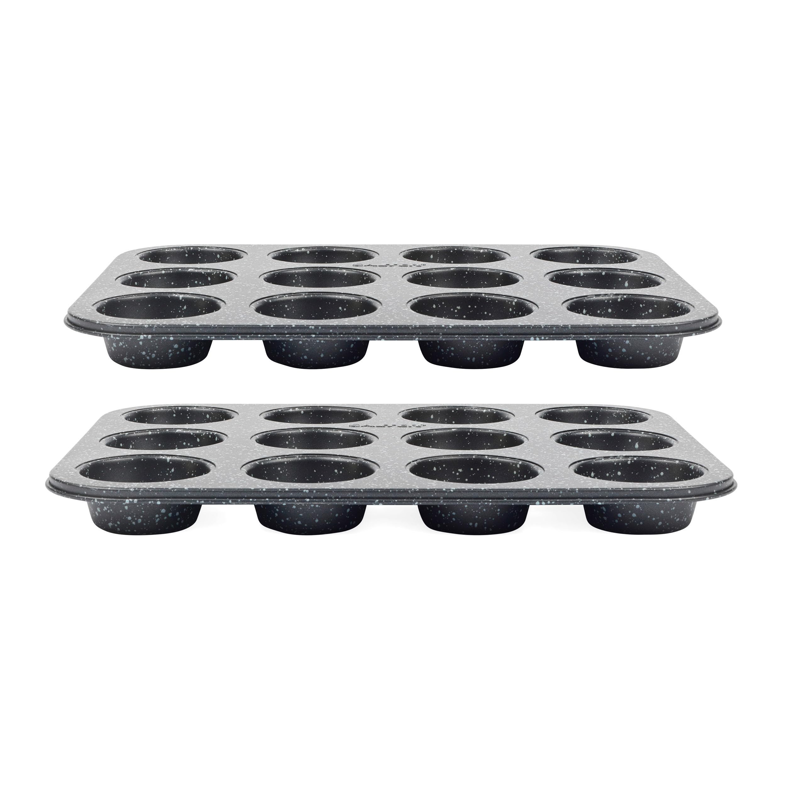Salter COMBO-9145 Megastone 12 Cup Muffin Tray – 2 Pack, Large Baking Pan, Cake Tins, Non-Stick Coating, PFOA-Free, Oven Safe, Long-Lasting Bakeware, Durable Carbon Steel, Cupcakes, Yorkshire Puddings