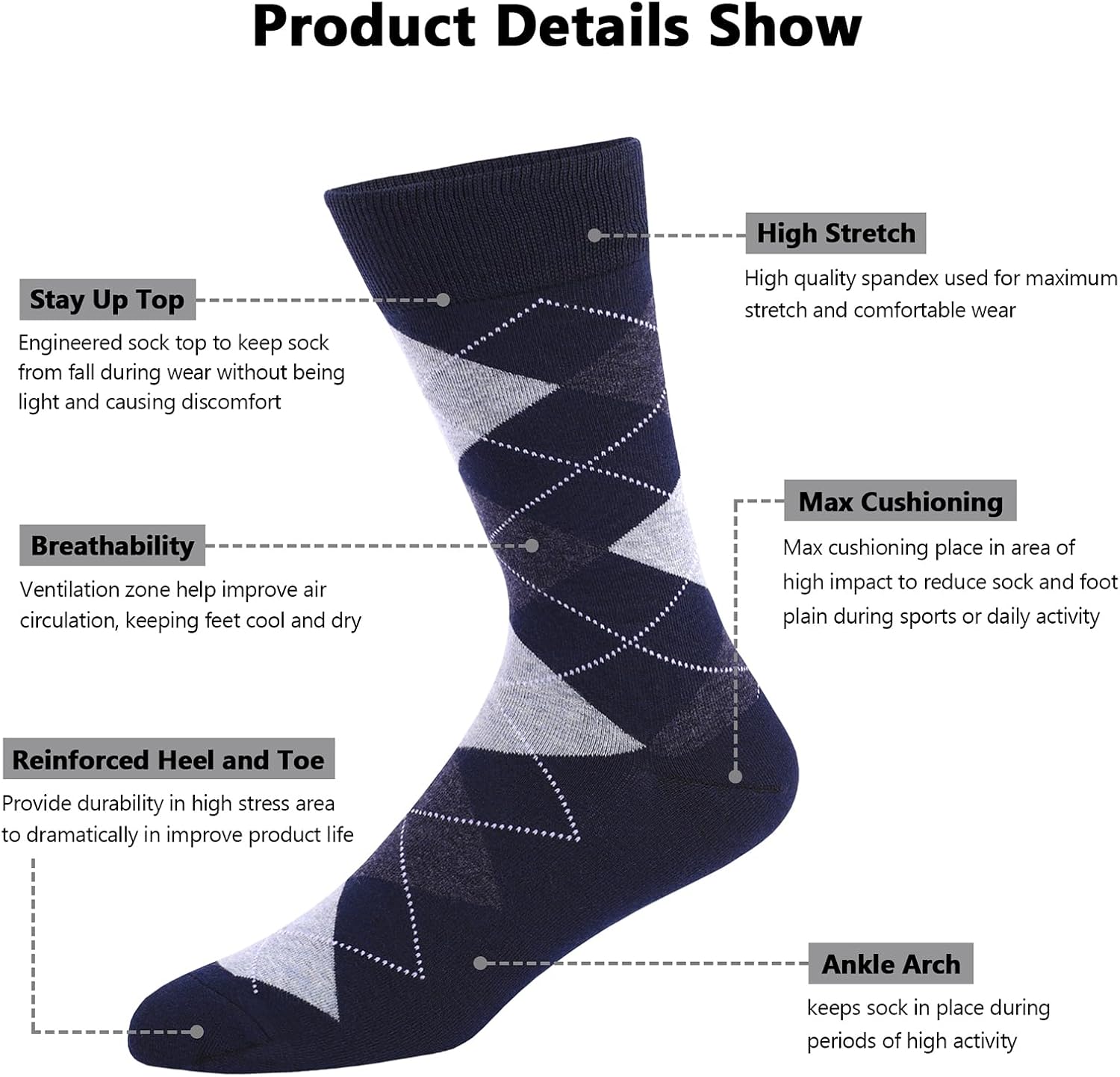 DRASEX Men's Dress Socks Funky Colorful Pattern Cotton Novelty Casual Crew Socks - Image 3