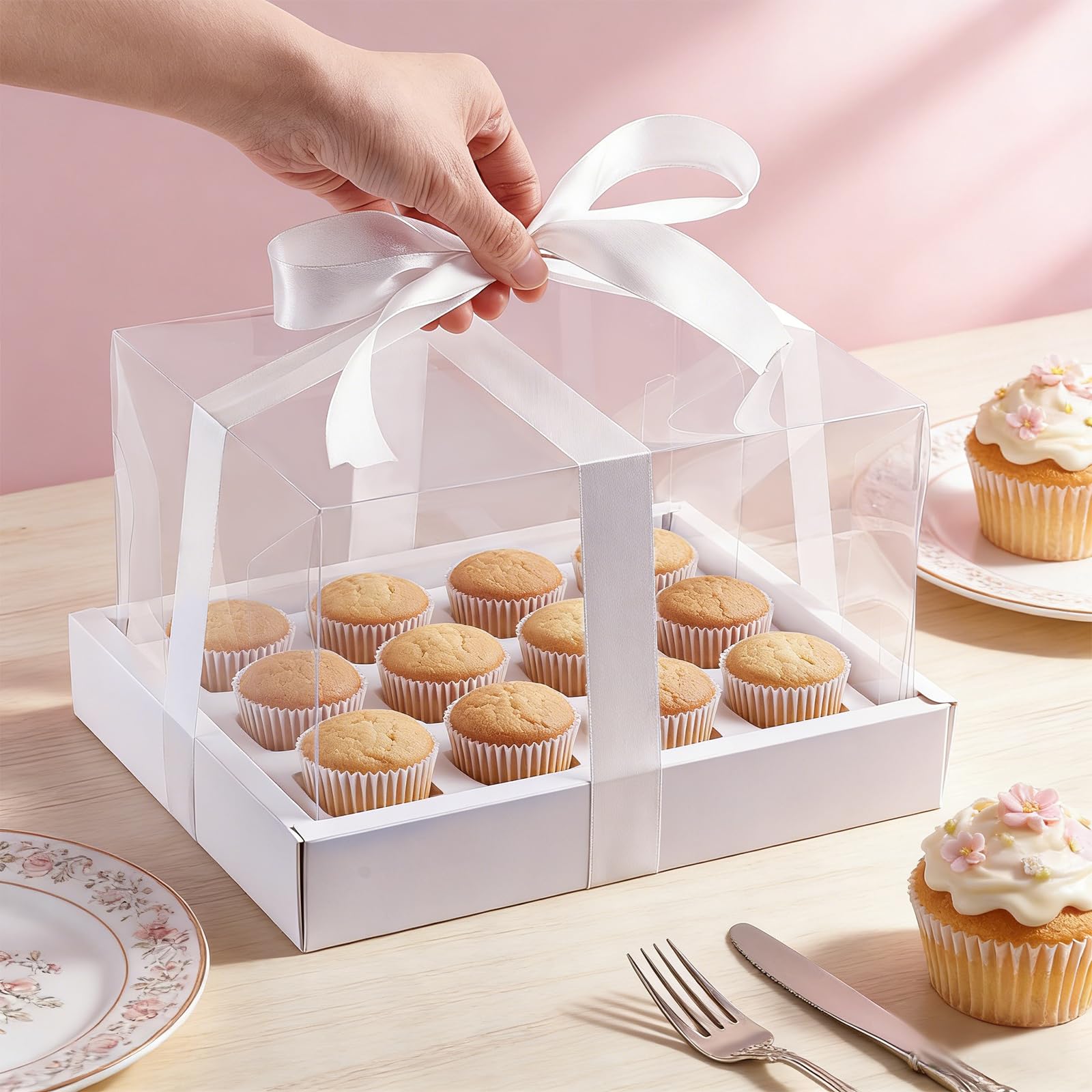 12 boîte à Cupcakes en Plastique Transparent Contenants Carrés pour Cupcakes de 3 oz (12 unités) Boîtes de Transport pour Tasses de 15cm de Hauteur avec Couvercle Amovible Saint Valentin