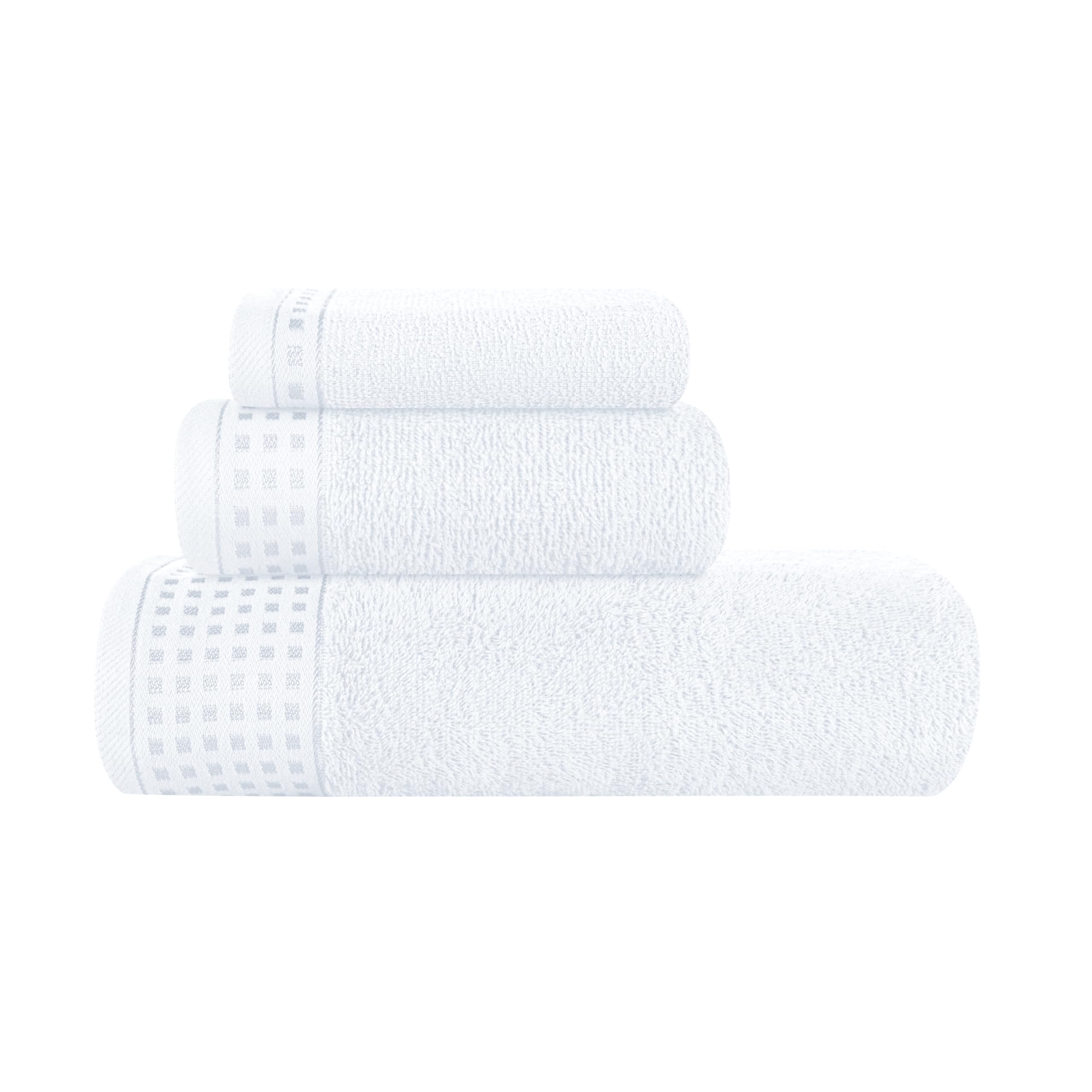 GLAMBURG Ultra Soft 3 Pack Cotton Towel Set, Contains a Bath Towel 28x55 inch, a Hand Towel 16x24 inch &amp; a Wash Coth 12x12 inch, Ideal Everyday use, Compact &amp; Lightweight - White