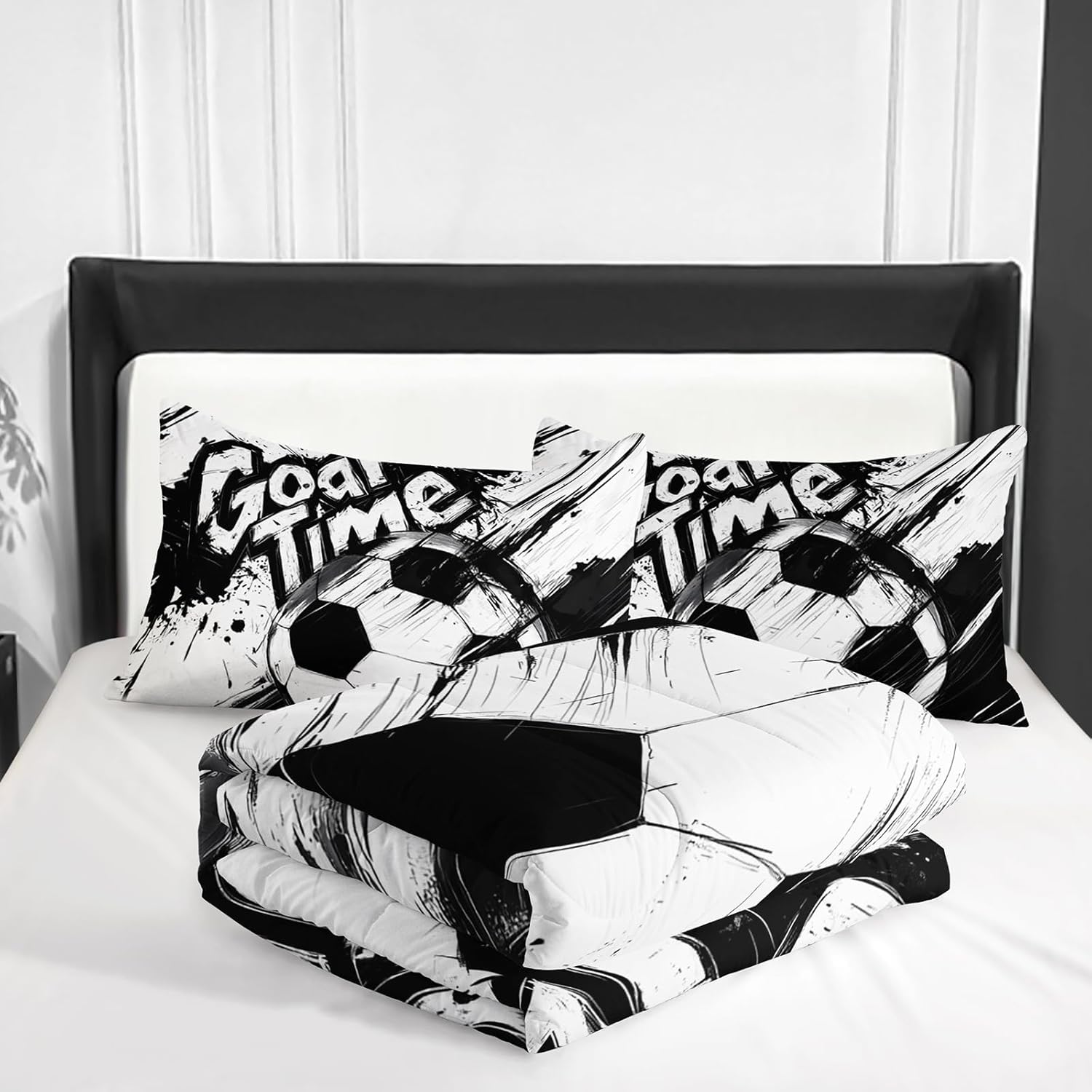 Soccer Comforter Set Full Football Bedding Sets for Boys Teens Sport Themed Bedding,3 PCS White Soccer Bedding Set Bed in A Bag,Sports Teen Bedroom Kids Comforter with 2 Pillowcases - Image 4