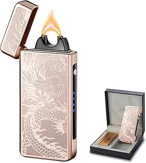 Rechargeable Electric Lighter - Plasma Arc Candle Lighters, Dragon Torch, Windproof Lighter with LED Power Display for Camping, Hiking, Traveling (Gold Dragon)