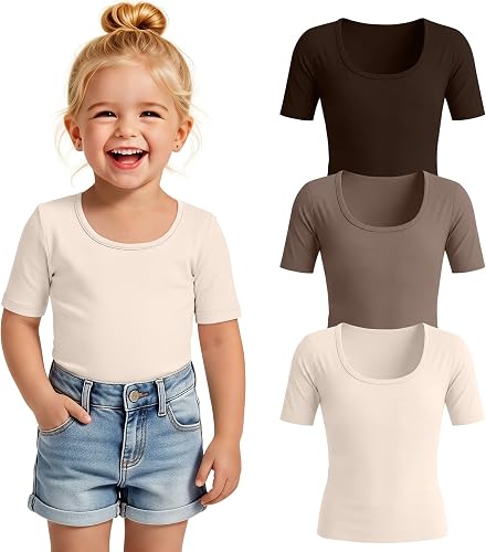 YooAurvox 3 Pack Toddler Girls' T-Shirts Baby Girls' Scoop Neck Short Sleeve Tee