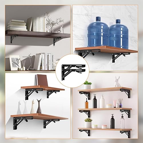 Miniatura 7 de 2 soportes plegables de acero inoxidable  Soporte plegable de metal resistente de 12 pulgadas para banco de mesa triangular, bisagras de estante de