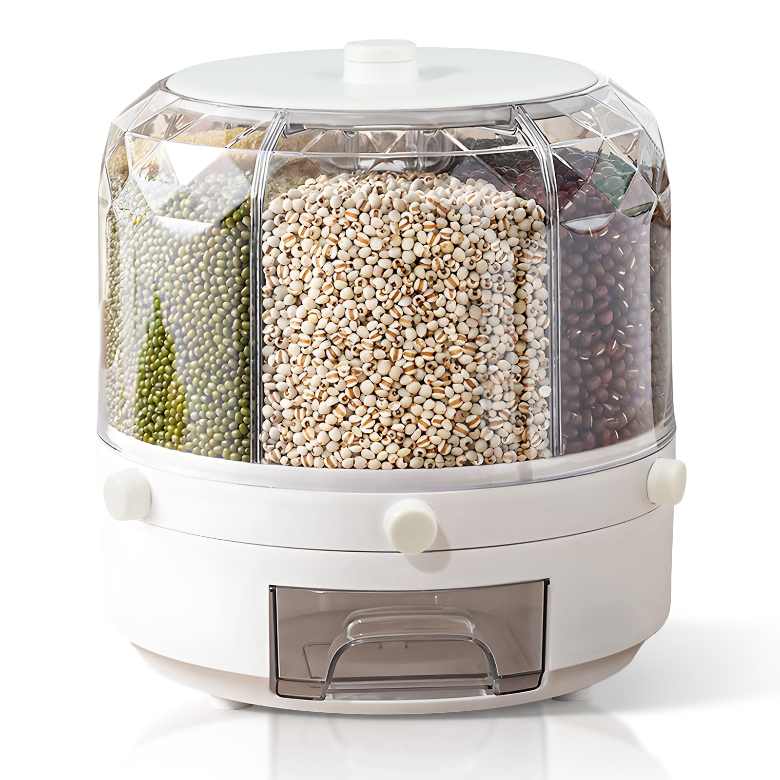Contenedor de almacenamiento de granos con base giratoria para mantener la avena fresca