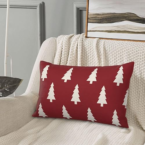 Miniatura 4 de BETGINY Juego de 2 fundas de almohada de Navidad de 12 x 20 pulgadas, diseño geométrico de árbol de Navidad rojo y blanco, fundas de almohada de