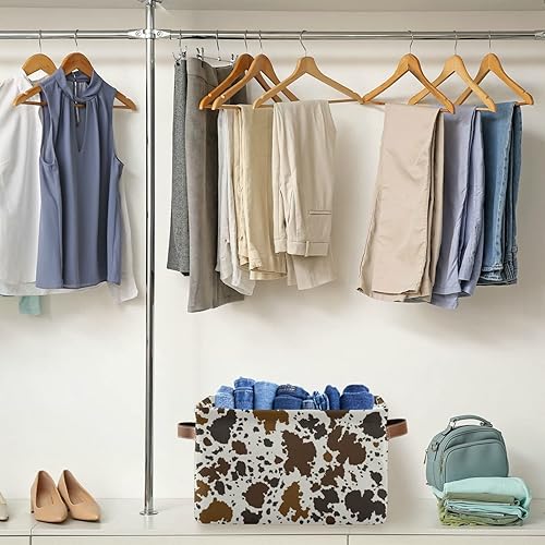 Miniatura 5 de xigua Cesta de almacenamiento rectangular de lona con estampado de vaca con asas para el hogar, oficina, libros, guardería, juguetes para niños,