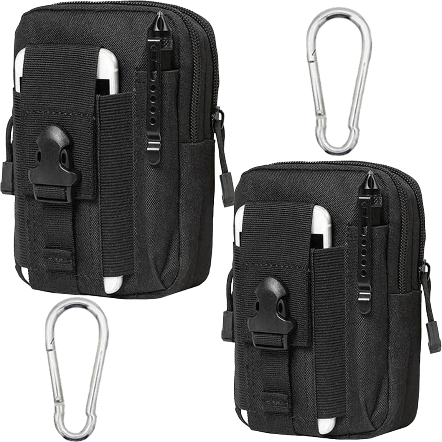 2 Pack Tactical Molle Pouch, Universal EDC Waist Bag Pouches, Outdoor Belt Bags Gear Tool Gadget Pocket with Cell Phone Holster Kakhi