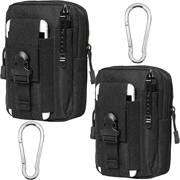 2 Pack Tactical Molle Pouch, Universal EDC Waist Bag Pouches, Outdoor Belt Bags Gear Tool Gadget Pocket with Cell Phone Holster Kakhi