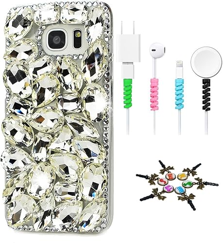 STENES Sparkle - Carcasa para Samsung Galaxy S21 Ultra (4 unidades), diseño de brillantes brillantes en 3D hechos a mano, con protector de cable,
