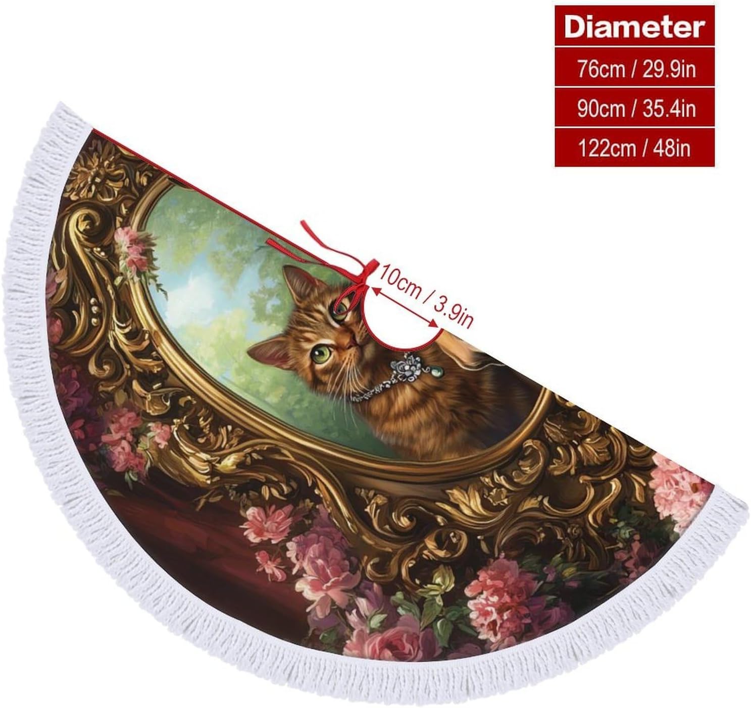 Horse Cats Christmas Tree Skirt Round Xmas Tree Mat Ornaments Tree Skirts with Tassels for Holiday Party