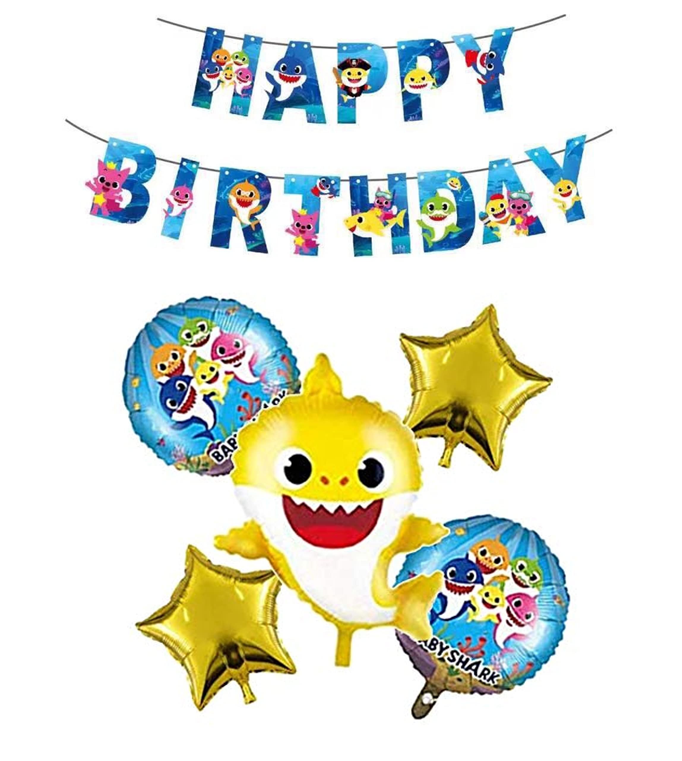 TOYXE Baby Shark Birthday Banner with Matching Theme Foil Balloons