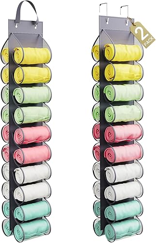 YOUDENOVA Paquete de 2 organizadores de leggings para armario, organizadores colgantes de armario con 20 compartimentos para camisetas, jeans,