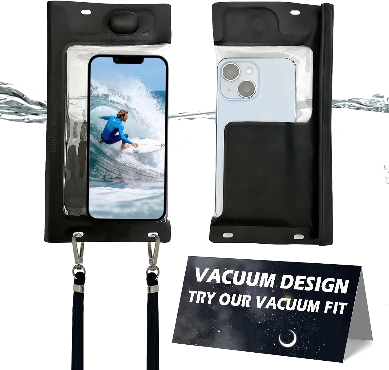 2pcs Vacuum Waterproof Phone Pouch IP68 Max 7" Black | Bubble-Free HD Photo | Vacuum fit kills air bubbles for crisp photos & perfect touch. 100% IP68 waterproof armor for all phones up to 7