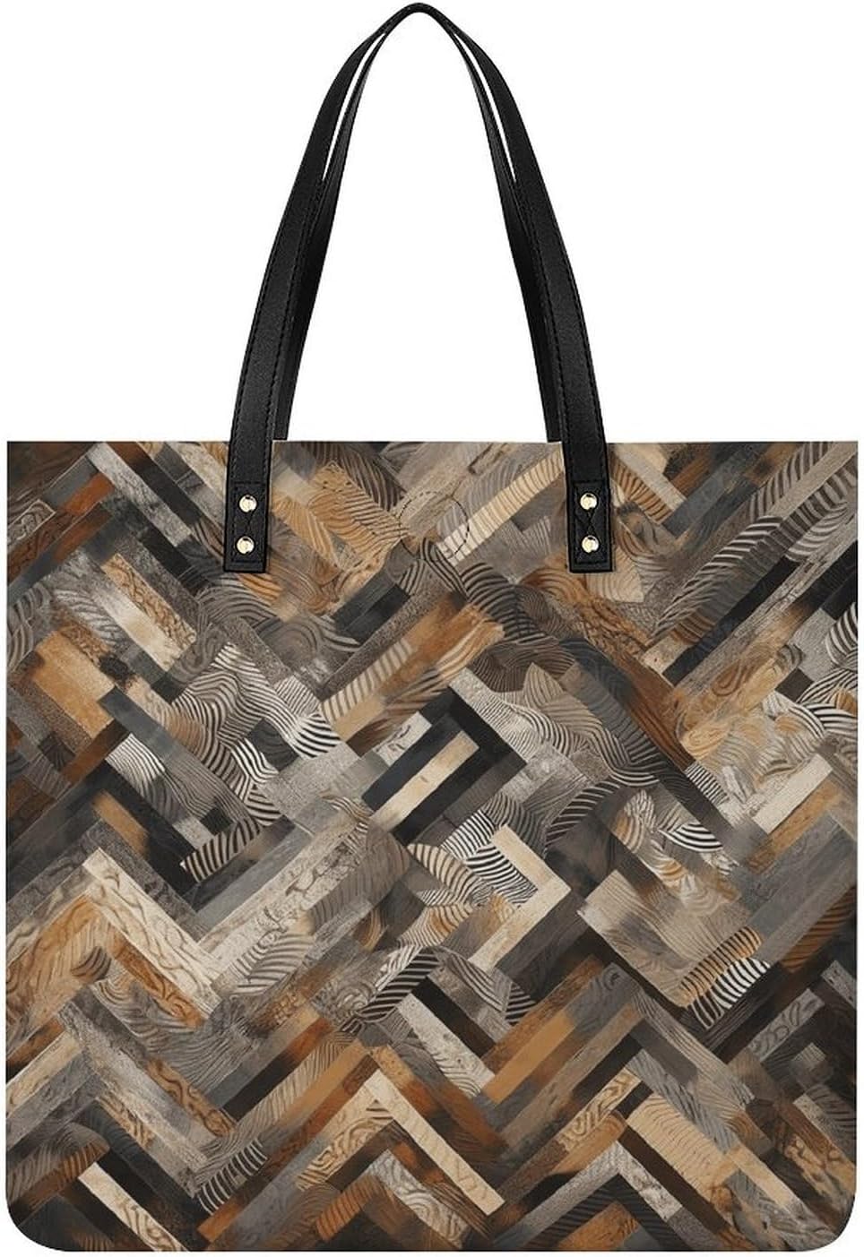 Brown And Gray Shapes Handbags Large Capacity, Tote Bag Stylish Slouchy, Shoulder Bags for Work Beach Travel And Shopping Grocery.