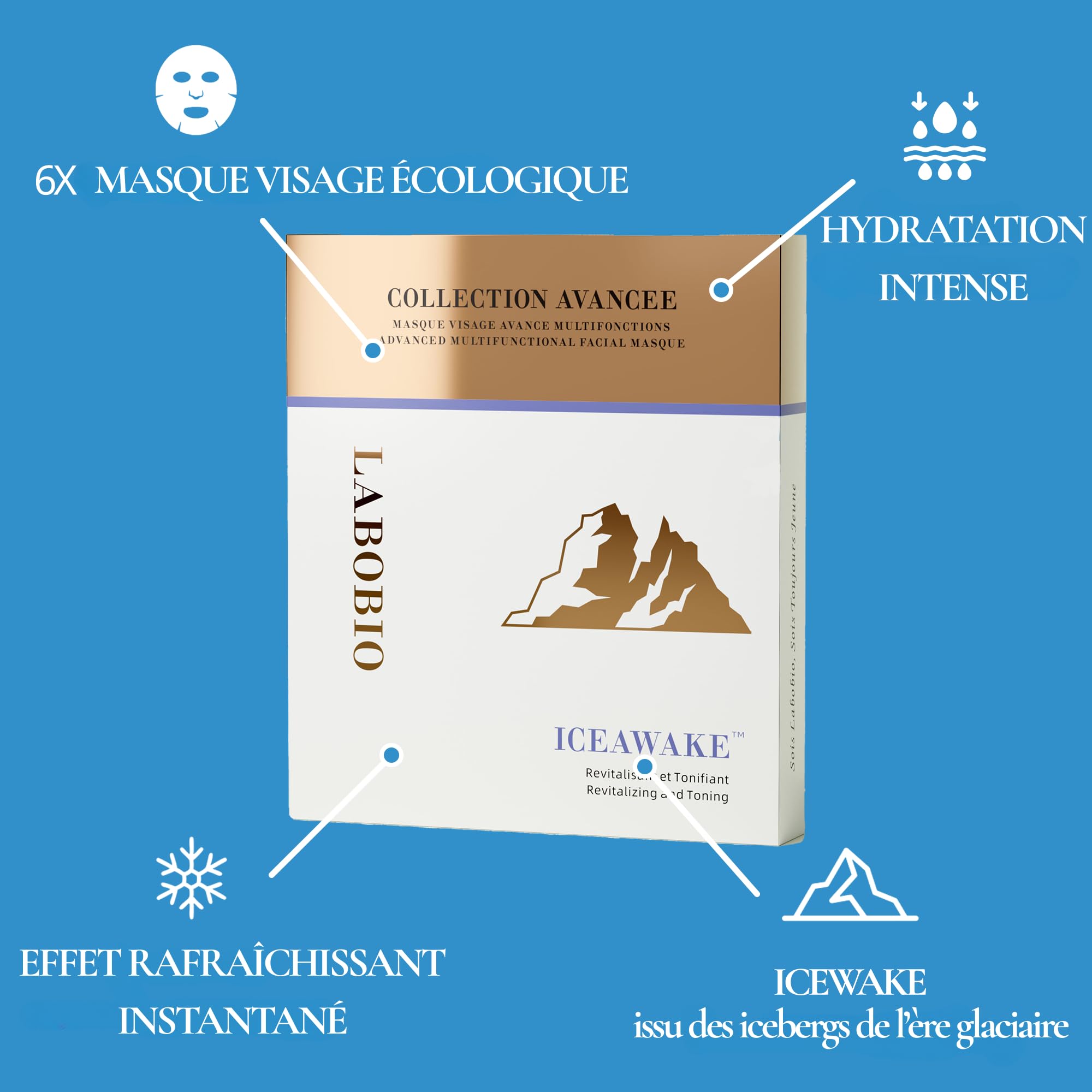 ICEAWAKE 6 Pezzi Maschera Collagene Viso,Maschera Facciale Avanzata per l’equilibrio della pelle,Migliora l’estetica,Minimizzare i Pori