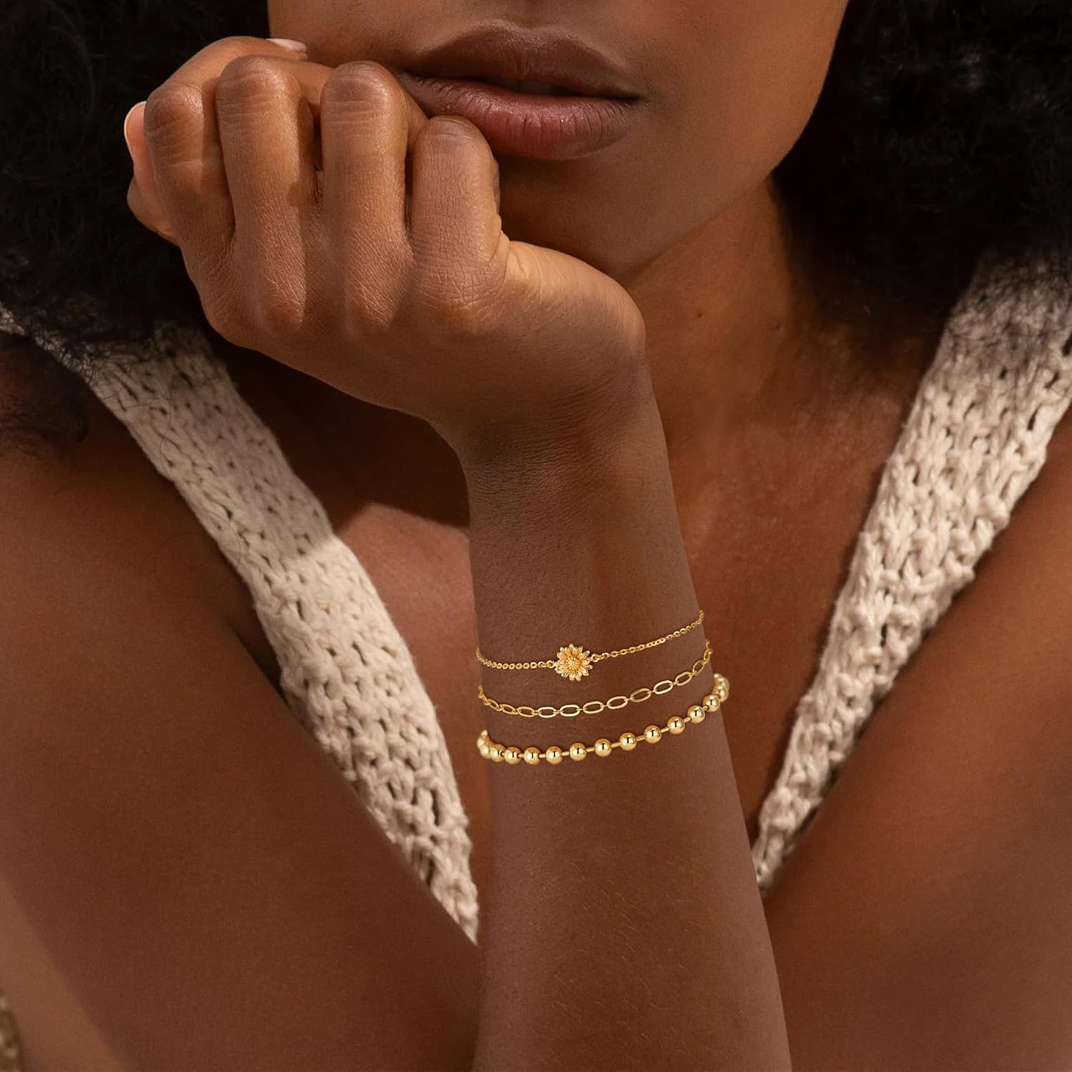 LOYATA Gold Bracelets for Women-Charm Birth Flower Chain Bracelet Non Tarnish Dainty 14K Gold Plated Waterproof Flower Link Bracelet Charms Jewelry Birthday Gifts for Women - Image 3