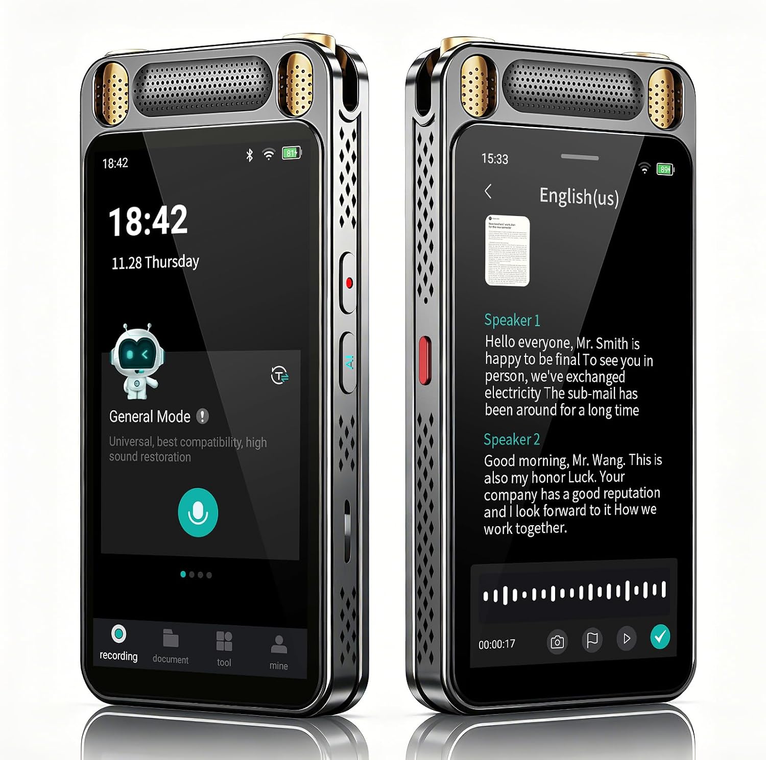 AI Voice Recorder with Playback, 80GB Digital Recorder with AI Transcription & Summary & Translation, 8 Mics Noise Reduction, 13 Languages Voice to Text Recorder Transcriber for Meetings, Lectures