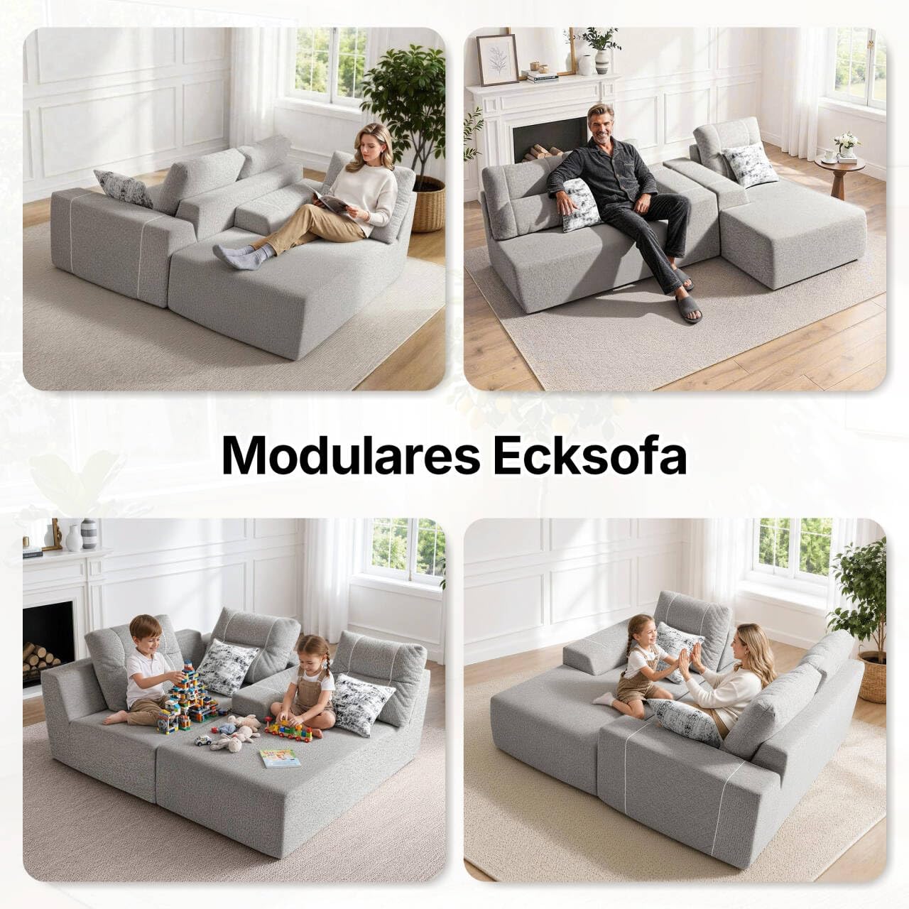 L-Form Modulares Schlafsofa 267cm Breit, Ecksofa Schlafcouch, Grau