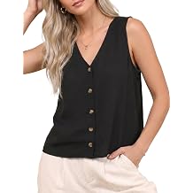 TOPYOGAS Womens Sleeveless Tank Top Loose Casual V-Neck Linen Blend Shirt