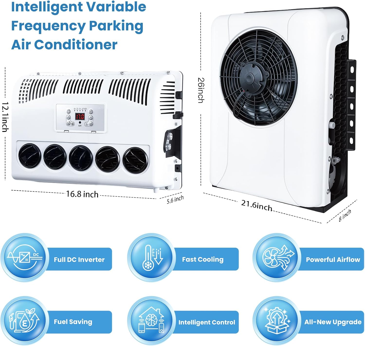 DC 12V truck Air Conditioner Electric Parking air conditioning Mini Split AC unit Fast Cooling & Low Noise, Universal for Cabs, Trucks, Construction Vehicles, Cranes, Tractors, Excavators & Trailers