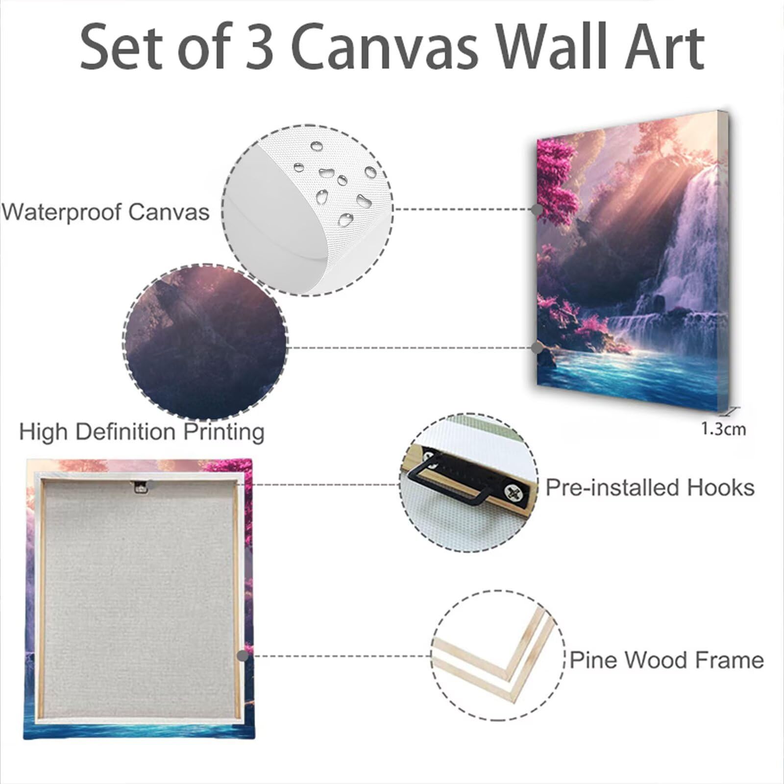 3 Pcs Cadre en Bois Impression sur Toile, Tableau Decoration Murale, Tableau Japon Affiche Decoration Murale Automne Poster et Arts Décoratifs Triptyque Salon Chambre Prêt a Accrocher 25x35 cm 1f-745
