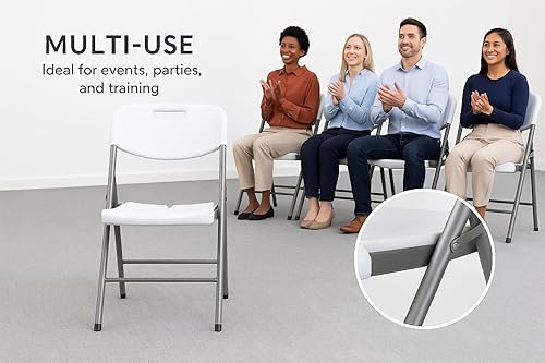 Miniatura 5 de BTEXPERT Silla plegable blanca con marco de acero, silla plegable comercial resistente, asiento portátil de plástico HDPE, silla de eventos para