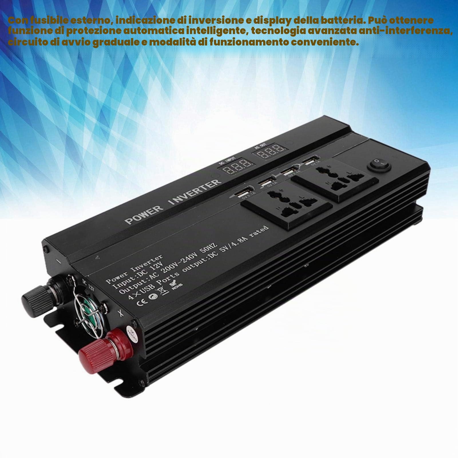 Convertitore 220V a 110V Sinusoidale + Inverter 4000W DC 12V AC 220V per Auto - Onda Sinusoidale Pura Con 4 Porte USB, Doppia Presa AC, Display LCD
