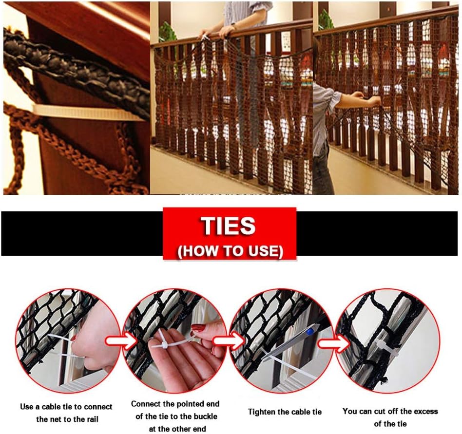 Brown Stair Net Children Pets Safety Net Security Guard Nylon Netting 3cm Mesh Stairway Railing Banister Guard Net for Balcony Anti-Fall Protection, Outdoor Fence Net (Size : 0.9x3m(2.9x10ft))
