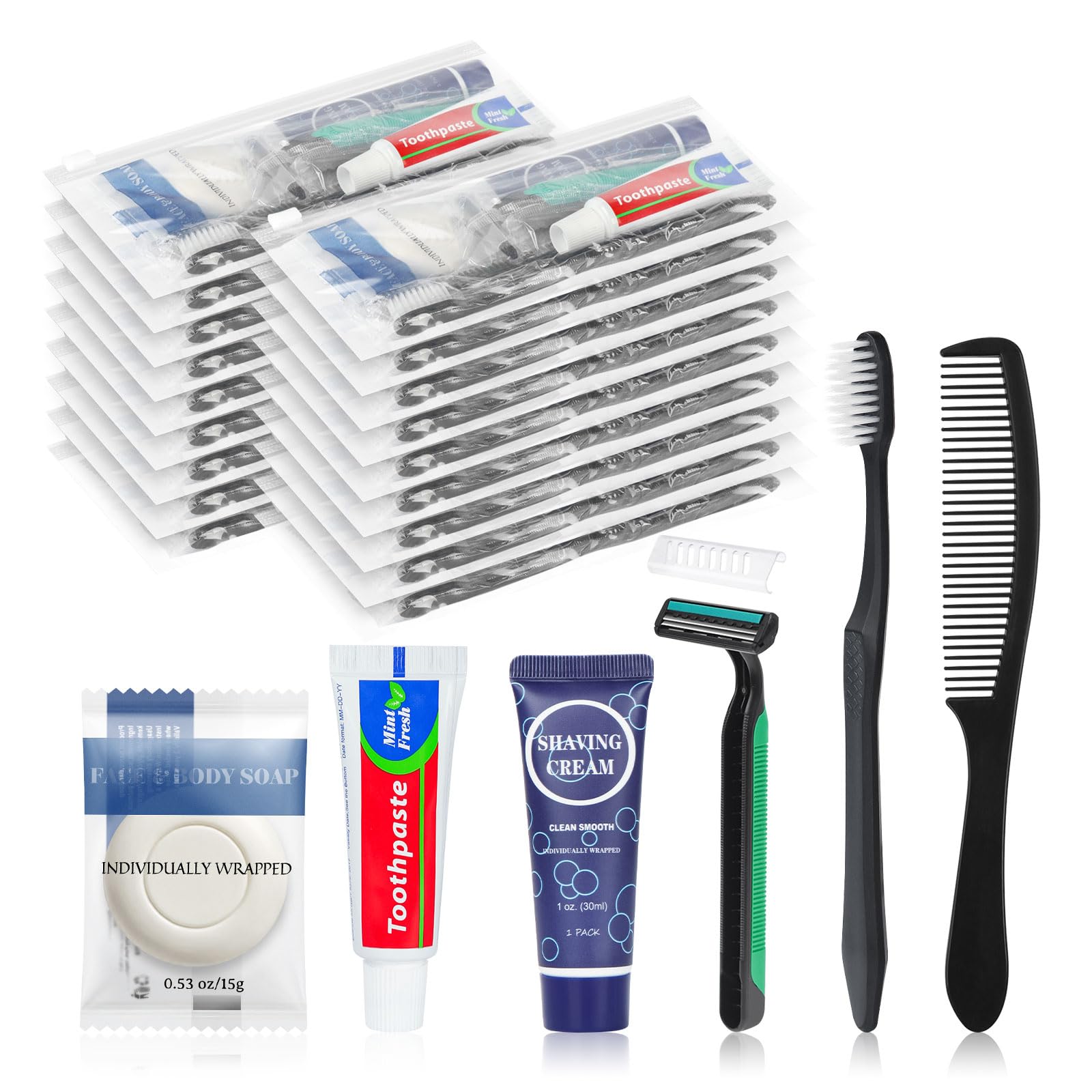 Kit da toeletta da viaggio, kit di igiene personale usa e getta, 6 in 1, kit di articoli da toeletta di base per uomini e donne, forniture per la cura dei senzatetto, kit di beneficenza per