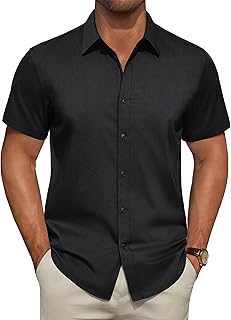 Men's Short Sleeve Dress Shirts Stretch Stain Shield Business Casual Button Down Shirts Solid Formal Wedding Tops