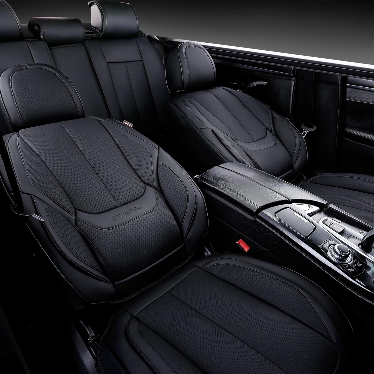 Coverado Juego completo de fundas de asiento de automóvil protectores de asiento de automóvil impermeables de piel de napa ajuste universal para la