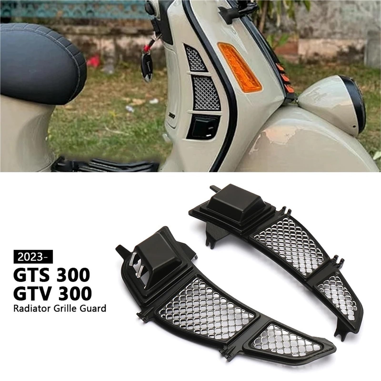 Conductos de refrigeración de Aire de Pinza Rejilla Protectora para radiador de Motocicleta Compatible con Vespa GTS300, GTV300, GTS, GTV 300, años 2023 y 2024.(Black)