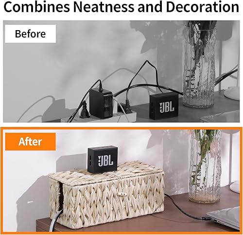 Miniatura 2 de Caja organizadora de cables, bohemia decorativa tejida a mano, 2 ranuras abiertas, organizador de cables, caja oculta con tapa para cables de TV,