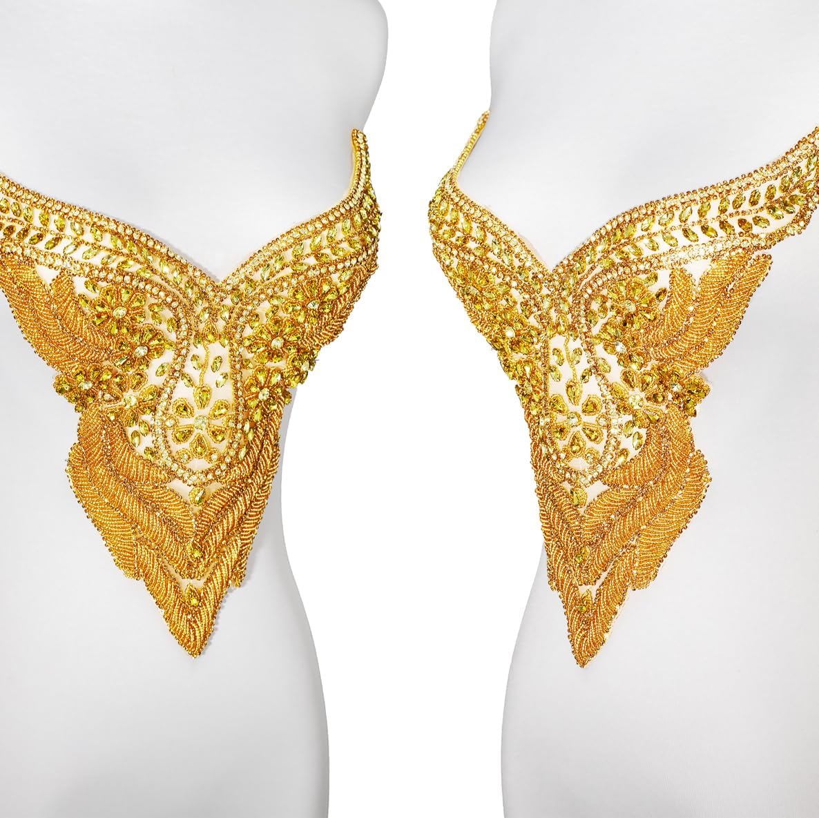 Handmade Bodice Rhinestones DIY Clothing Accessories Applique Sewing Glass Beads Stones Crystal Trim Patches for Dress Decoration (Gold)