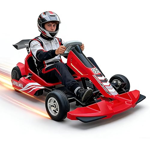 Electric Go Kart with Top Speed 19 MPH, Electric Go Cart Drift Cart for Teens 14+ Handbrake and 3 Speed Mode, 700W Motors, Adjustable Seat, Rubber Tire, Cool Rear Spoiler and LED Light