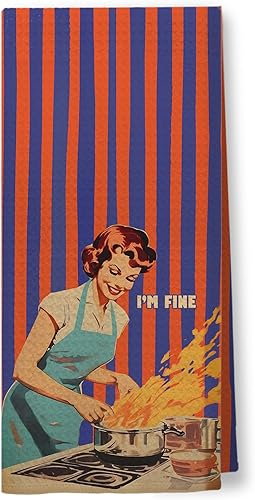 Miniatura 20 de Toallas de Cocina Divertidas "I'm Fine", Toallas Decorativas de Cocina y Té Estilo Ama de Casa Retro de los 50s, Toallas de Mano de Humor Sarcástico