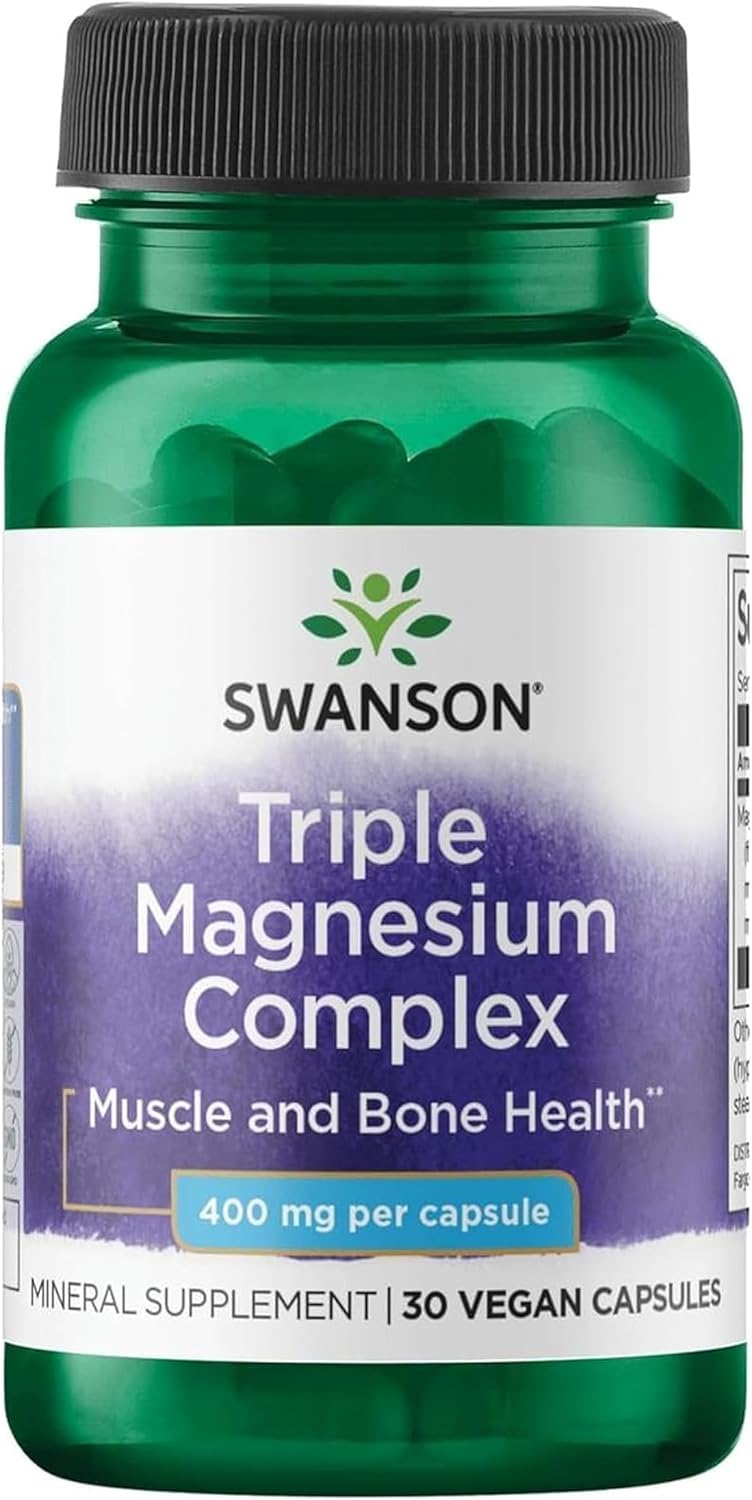 Swanson Triple Magnesium Complex - Mineral Supplement - Natural Support - Featuring Citrate, Oxide & Aspartate - (30 Capsules, 400mg Each,) (2 Pack)