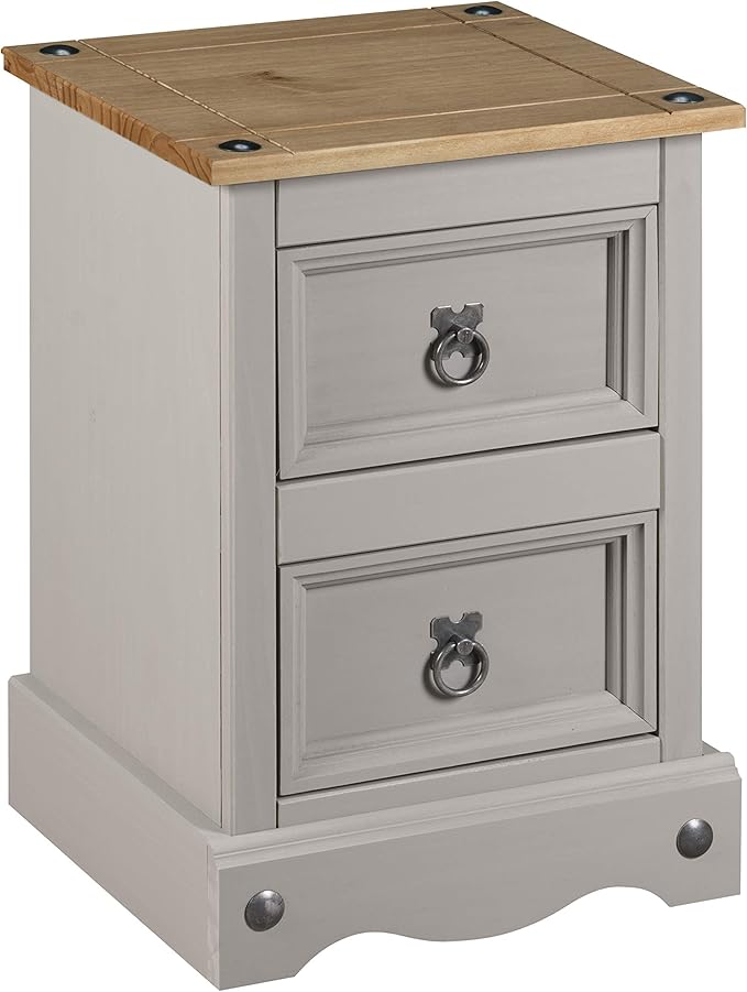 Corona Bedside Table 2 Drawer Two Tone Pine Wood Grey Mexican Amazon